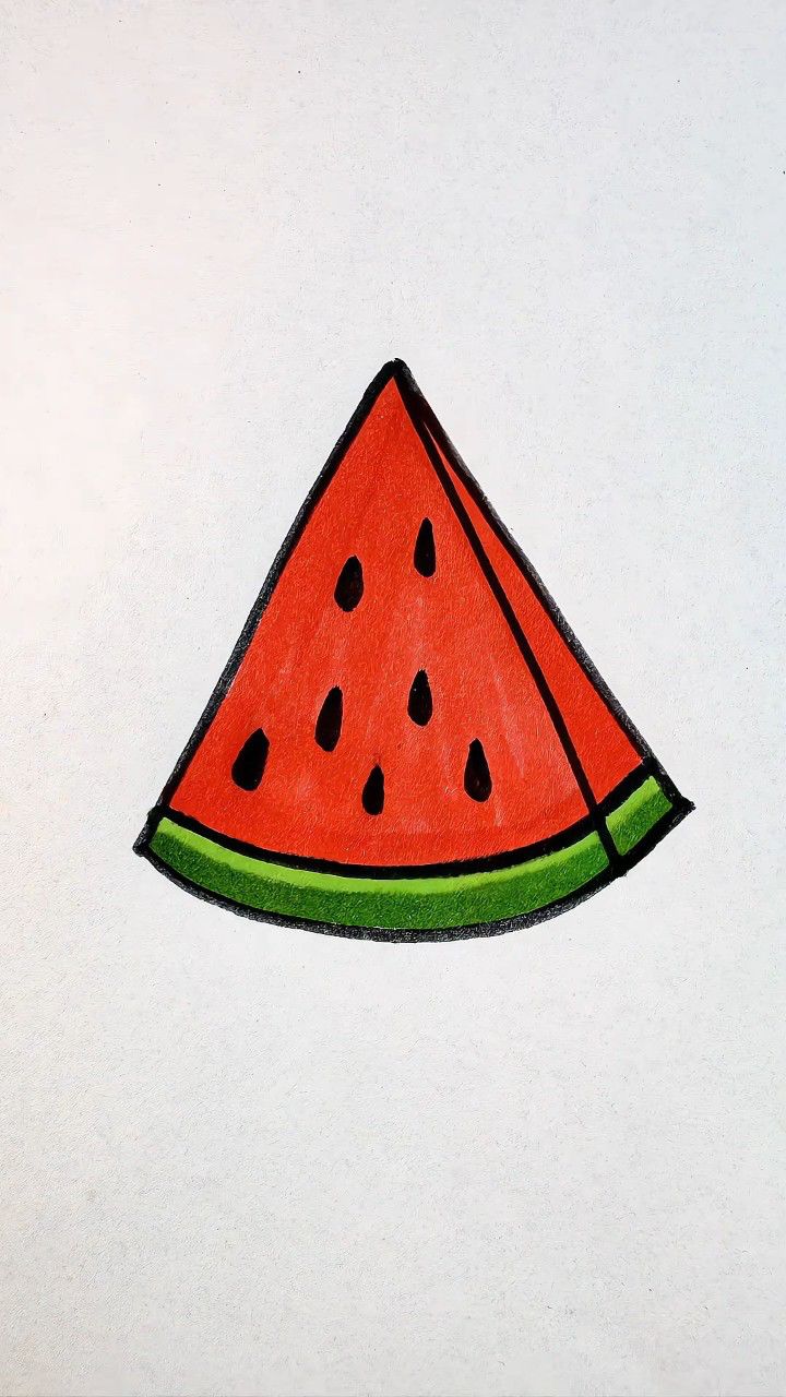 西瓜简笔画 一个扇形和三角形画西瓜,超级简单,跟我学