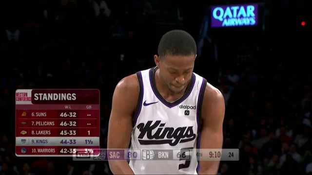 NBA常规赛：国王vs篮网第4节英文原声回放