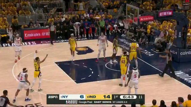 NBA季后赛：尼克斯vs步行者第1节英文原声回放