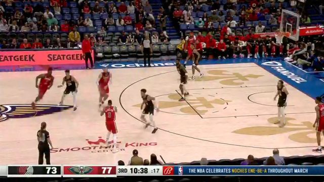 NBA常规赛：开拓者vs鹈鹕第3节英文原声回放