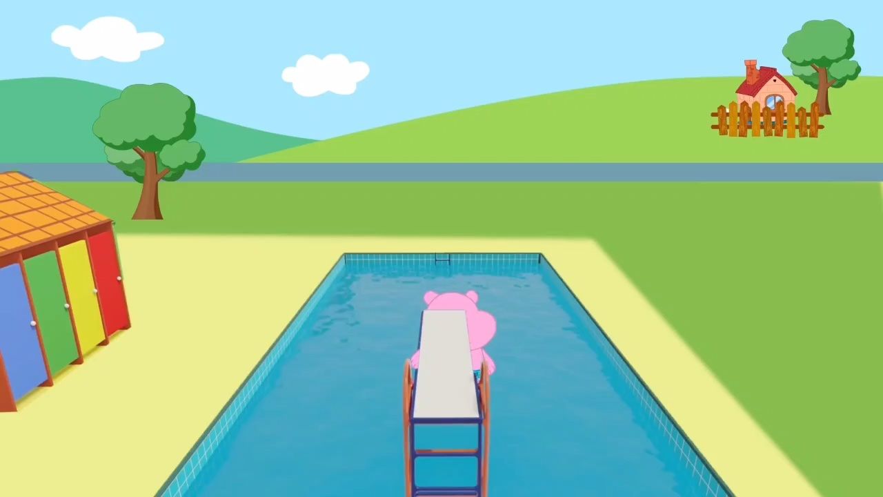 小熊贝拉——熊一家来泳池游泳啦!大家一起来玩水吧!