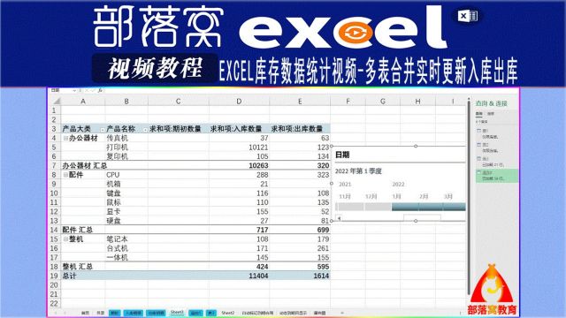 excel库存数据统计视频:多表合并实时更新入库出库