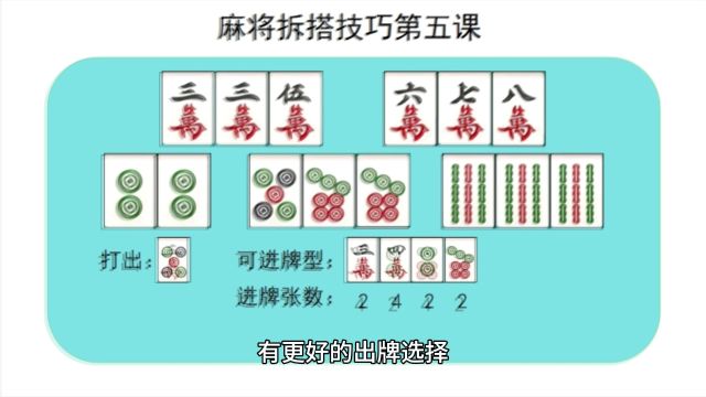 麻将拆搭技巧第五课,五搭牌出牌有技巧,途中还有优化策略