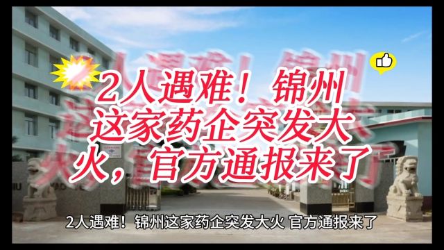 2人遇难!锦州这家药企突发大火,官方通报来了