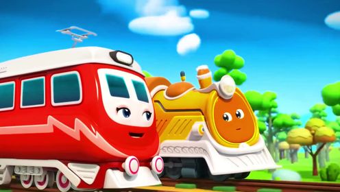 儿童动画:3辆火车比赛,结果速度太快爆胎了,超级救援队来救援