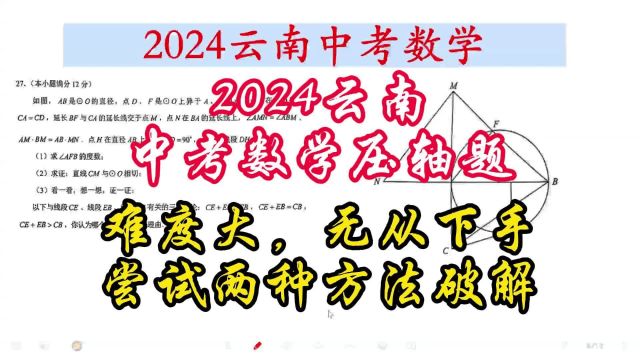 2024云南中考数学压轴题难度大,无从下手,尝试两种方法破解