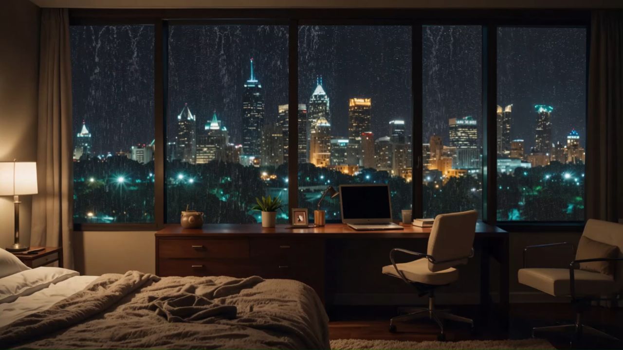 在奢华的卧室里,听着雨声,瞬间感受到放松与舒适