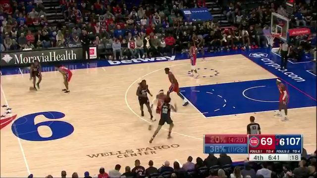 NBA常规赛：活塞vs费城76人第4节英文原声回放