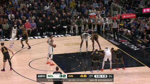 NBA常规赛：雄鹿vs勇士第2节英文原声回放