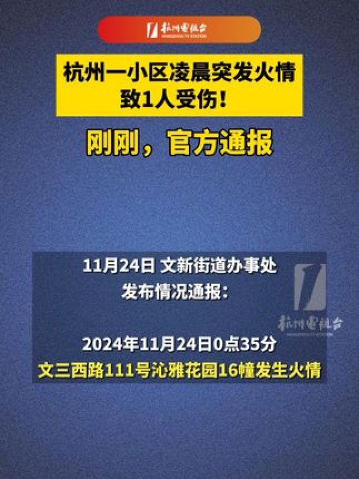 杭州 一小区凌晨突发火情,致1人受伤!