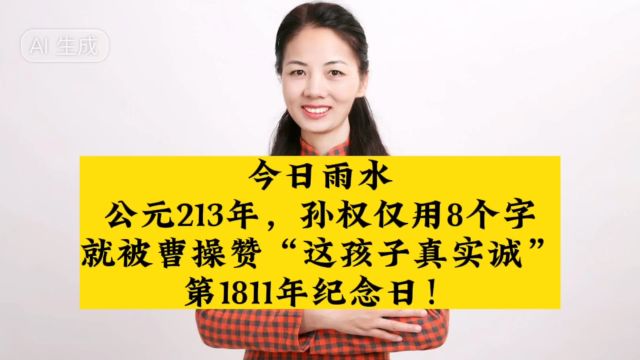 今日雨水:公元213年,孙权仅用8个字,就被曹操赞“这孩子真实诚”第1811年纪念日!