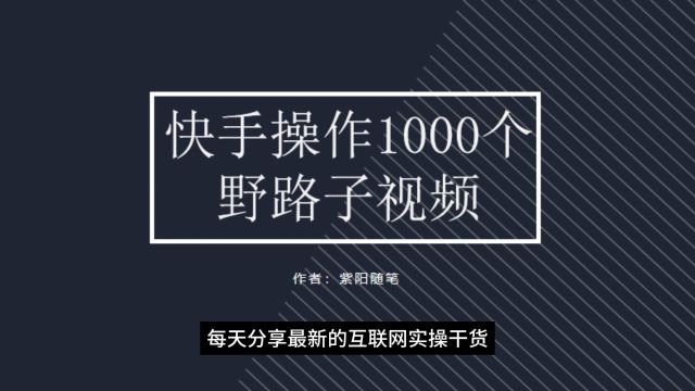 快手制作1000个野路子信息差作品,一分钟做一个视频,精准创业粉