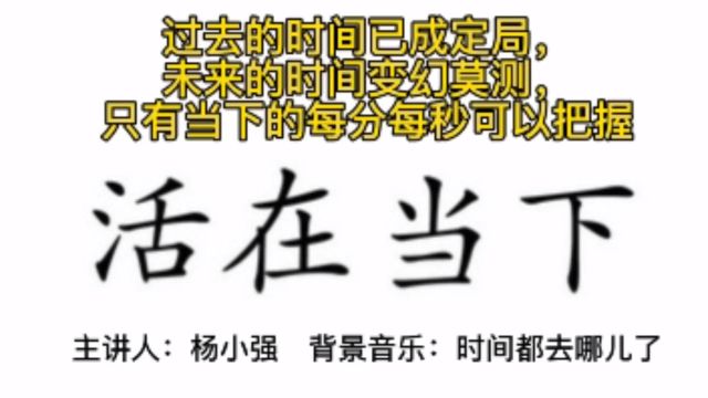 过去的时间已成定局, 未来的时间变幻莫测, 只有当下的每分每秒可以把握