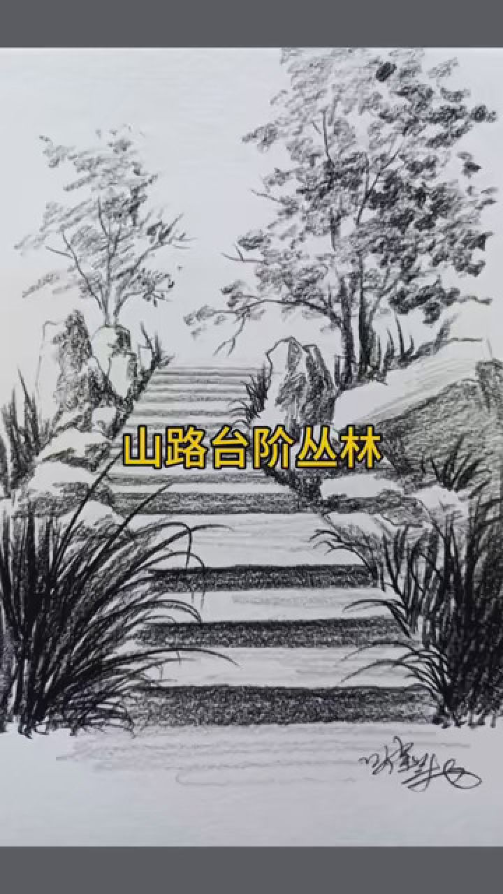 风景台阶的画法,密林深处总是情,清晨阳光总是充满温馨 