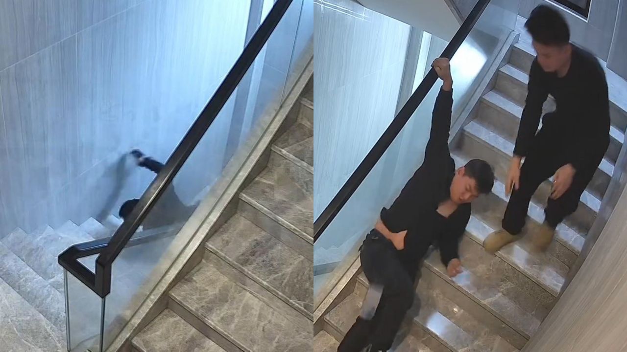 南方人的噩梦"回南天"!男子下楼梯时,每层楼都摔倒