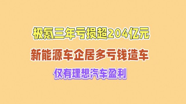 极氪三年亏损超204亿元,新能源车企居多亏钱造车