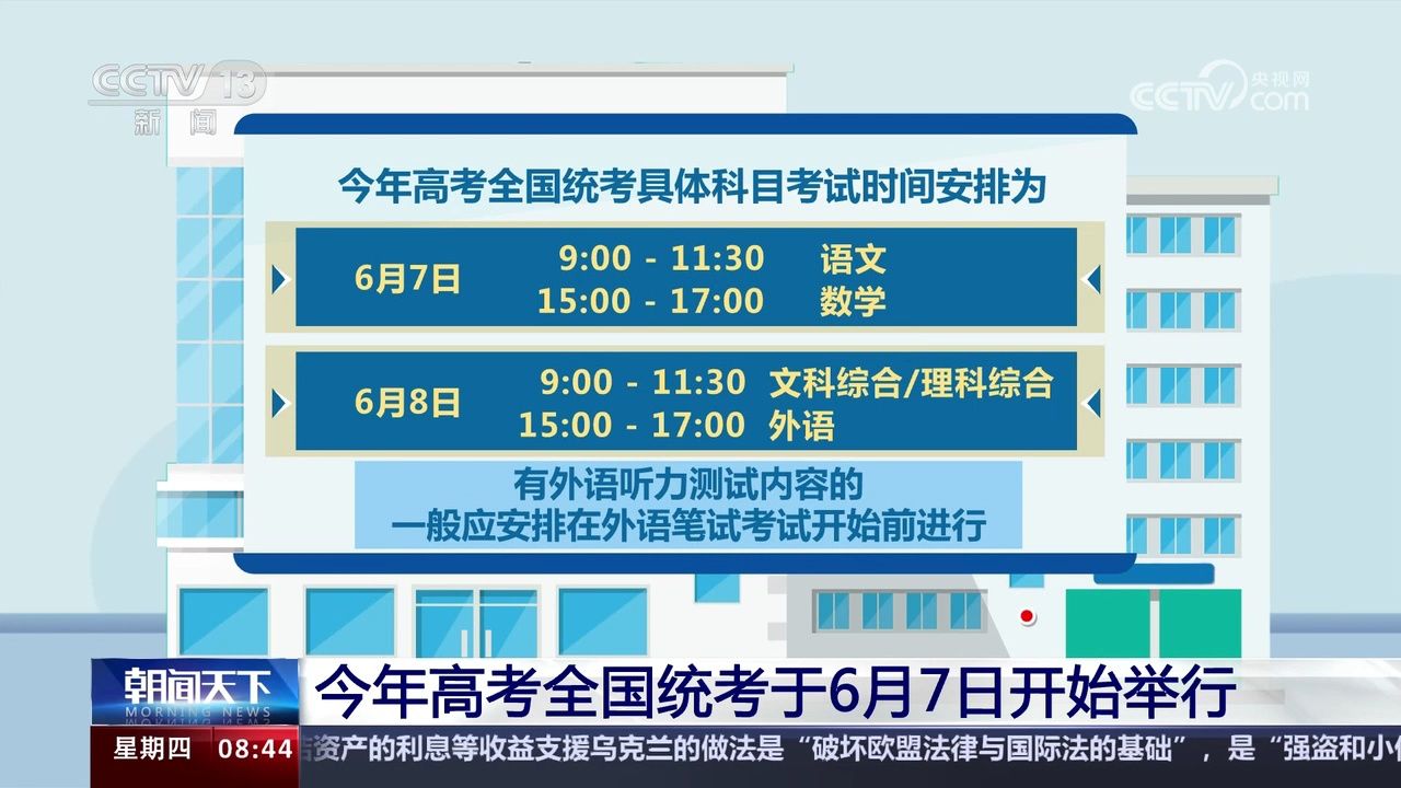 今年高考全国统考于6月7日开始举行