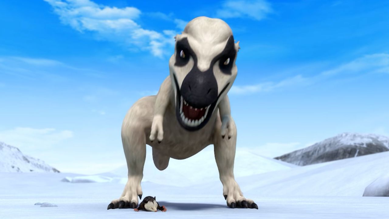 北极小霸王-白熊龙,被伤齿龙从口中夺食,还不甚坠入悬崖