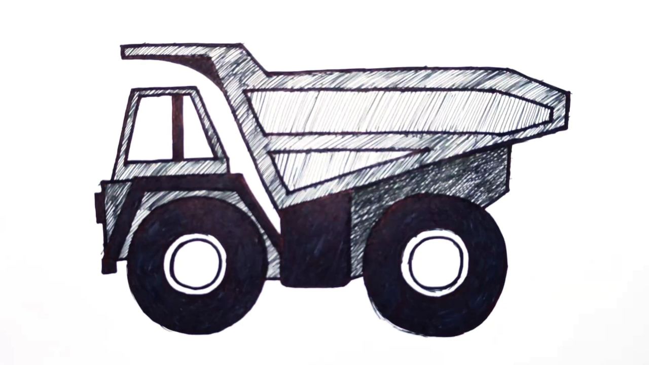 签字笔绘画,怎样绘画翻斗工程车