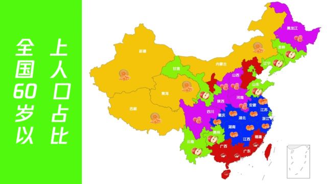 全国各省60以上人口占比