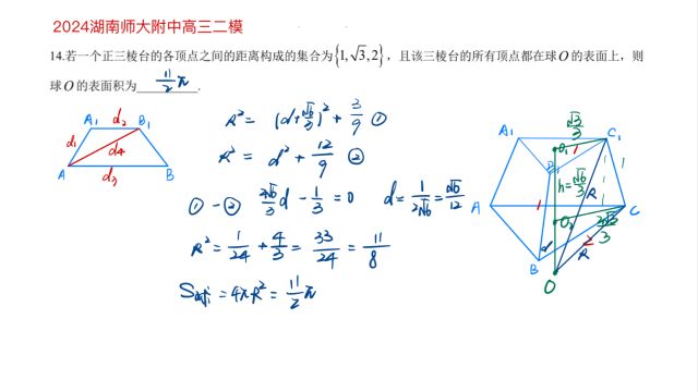 2024湖南师大附中二模14题:外接球特殊考查