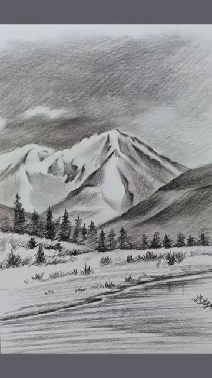 素描雪山风景图片图片