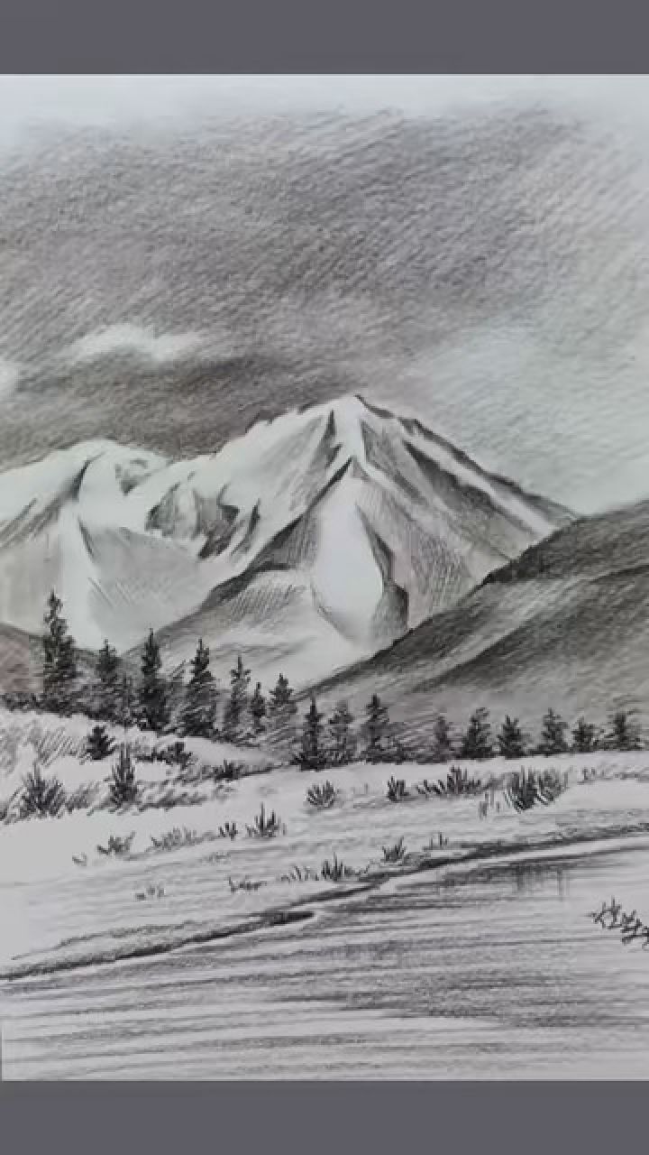 简单好看的素描风景雪山森林,你一看就会 