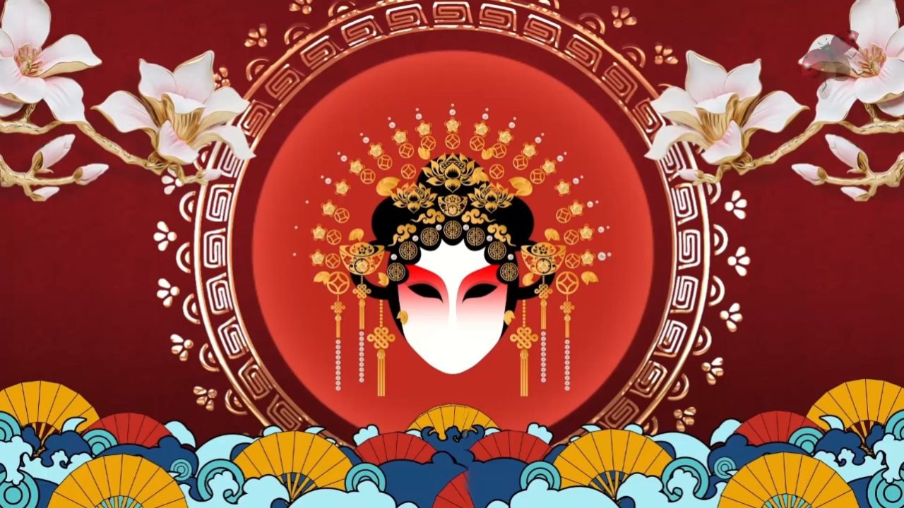 粉墨花旦 戏曲变脸京剧舞台演出表演节目大屏幕高清led背景视频素材