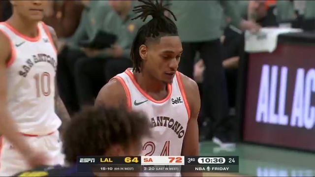 NBA常规赛：湖人vs马刺第3节英文原声回放