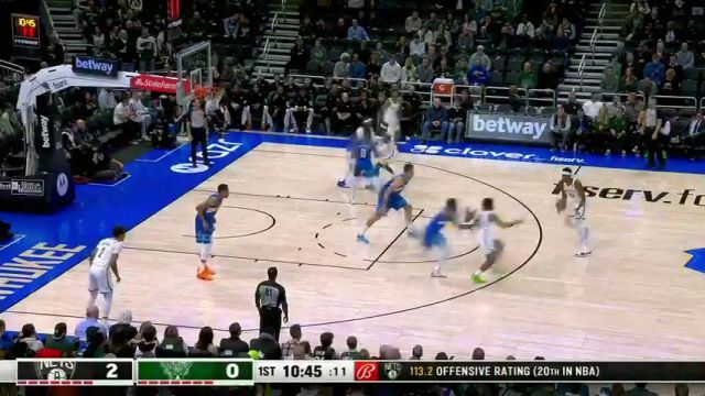 NBA常规赛：篮网vs雄鹿第1节英文原声回放