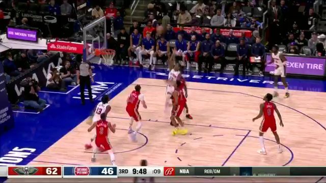 NBA常规赛：鹈鹕vs活塞第3节英文原声回放
