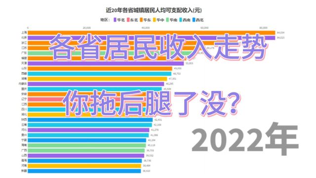 大数据近20年我国各省城镇居民人均可支配收入走势,看看你的收入拖没拖后腿?谈谈你对收入的看法,生活水平怎么样?