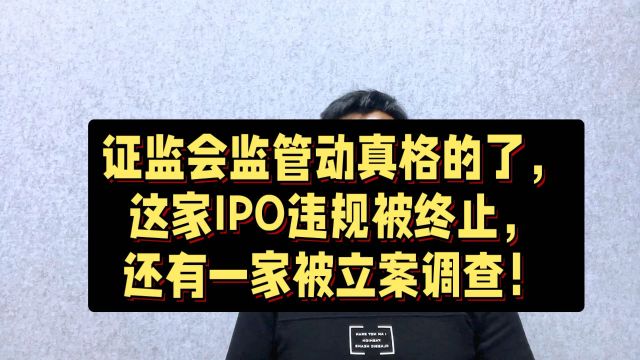 监管动真格的了,这家IPO违规被终止,还有一家被立案!