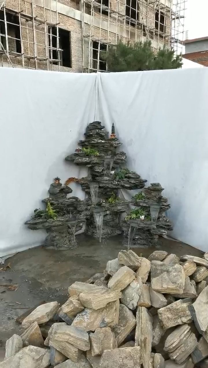 转角位真石头流水假山摆件.