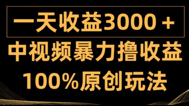 副业怎么做?中视频暴力撸收益,日入3000+(一)