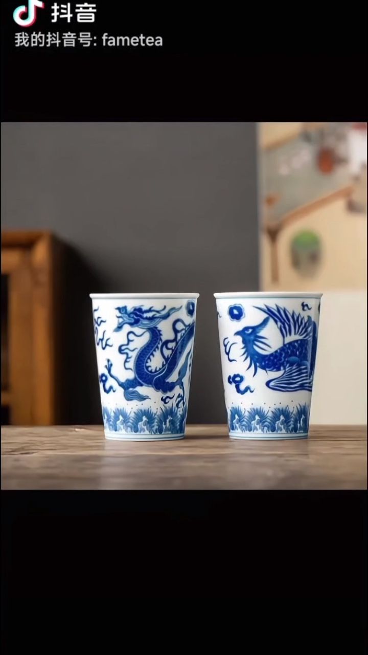 茶生活 #茶具 #青花瓷 #主人茶杯 青花瓷龙凤呈祥陶瓷主人杯情侣侗