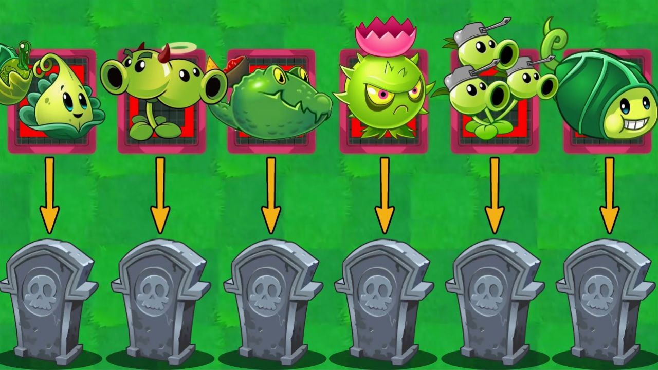 植物大战僵尸2:黑暗时代超级墓碑vs所有植物 5颗能量豆