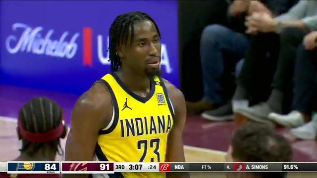 NBA常规赛：步行者vs骑士第3节英文原声回放