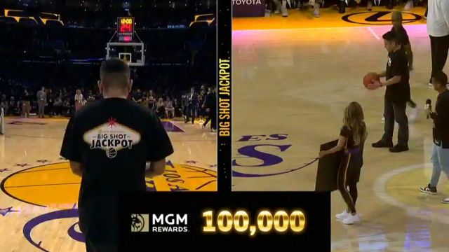 球迷Logoshot一击即中赢得10万美金 看呆拉塞尔big胖爆麦惊呼
