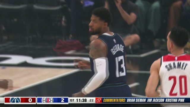 歇这几天可憋坏了 乔治突破上篮打进一球先拔头筹