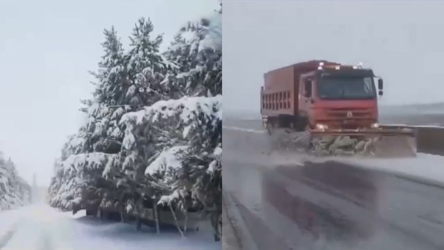 河北四月暖春银装素裹,雪深达32厘米!高速甚至用上了铲雪车