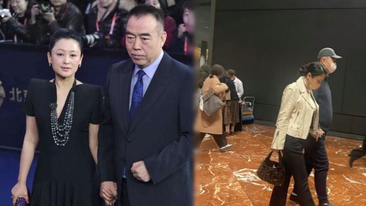 陈凯歌挺大肚现身状态好,与妻子挽手同行,55岁陈红被宠成少女