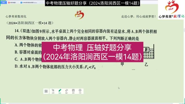 中考物理压轴好题分享(2024洛阳涧西区一模14题)