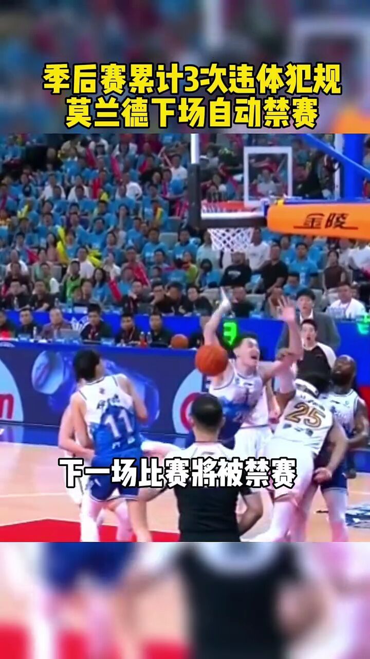 季后赛累计3次违体犯规,莫兰德下场自动禁赛