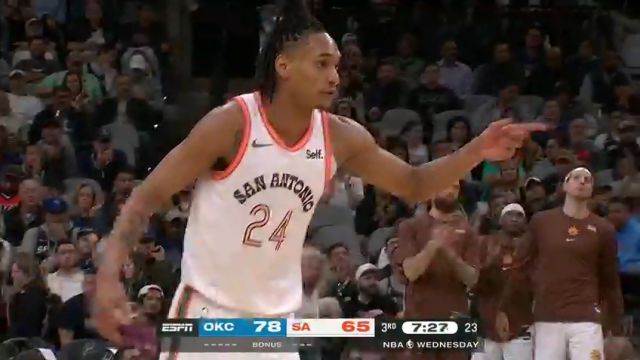 NBA常规赛：雷霆vs马刺第3节英文原声回放
