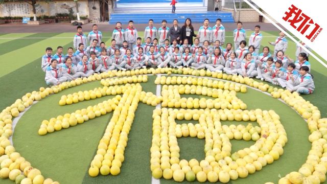 贵州一小学校园金黄柚子挂满枝头 学生用柚子在操场摆“福”字庆丰收