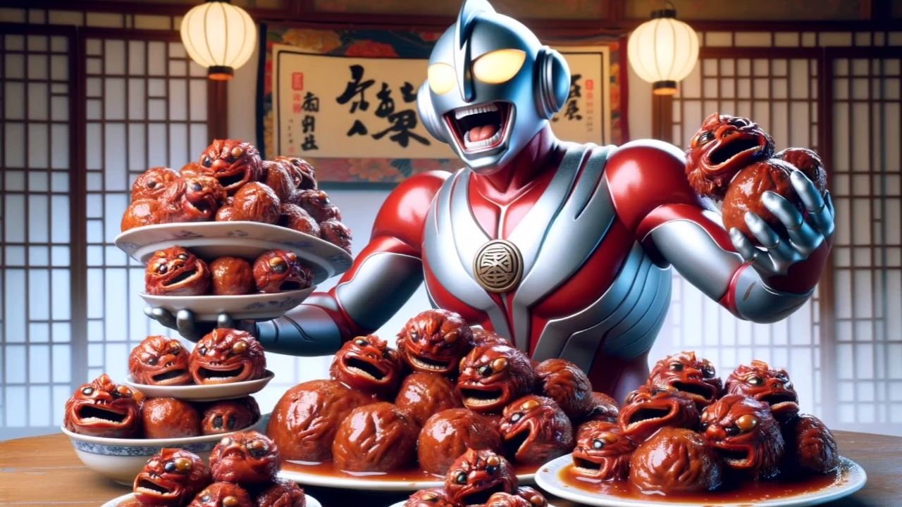 奥特曼吃美食变成了大胖子