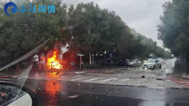 小鹏P7雨天超速失控翻飞散架后起火,苏州吴江横扇街道回应