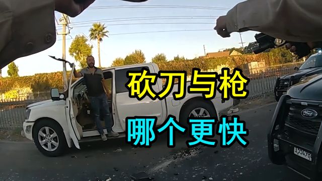 男子持砍刀冲向警察,结果被噼里啪啦一顿射