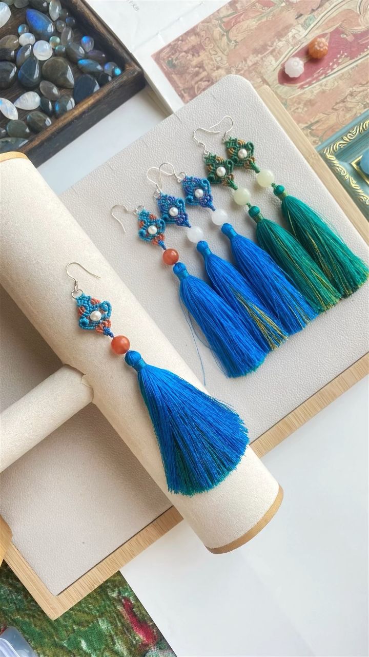 手工绳编流苏耳饰 #纯手工编绳 #中国风手工作品 #新中式国风穿搭